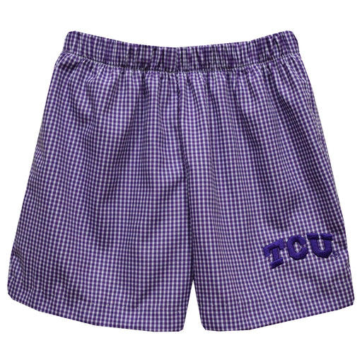 TCU Hornerd Frogs Embroidered Purple Gingham Pull On Short
