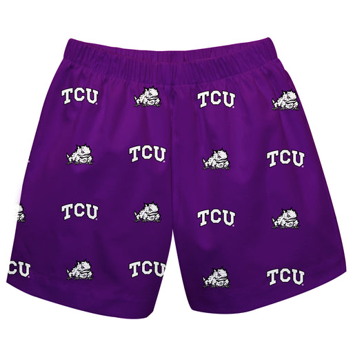TCU Horned Frogs Vive La Fete Boys Game Day All Over Logo Elastic Waist Classic Play Purple Pull On Short