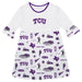 TCU Horned Frogs 3/4 Sleeve Solid White Repeat Print Hand Sketched Vive La Fete Impressions Artwork on Skirt