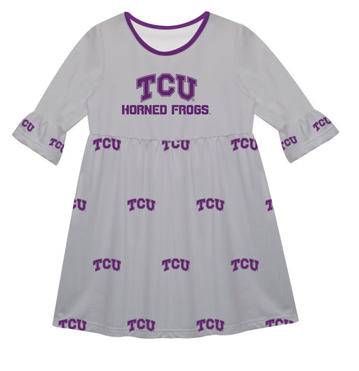 TCU Horned Frogs Vive La Fete Girls Game Day 3/4 Sleeve Solid Gray All Over Logo on Skirt