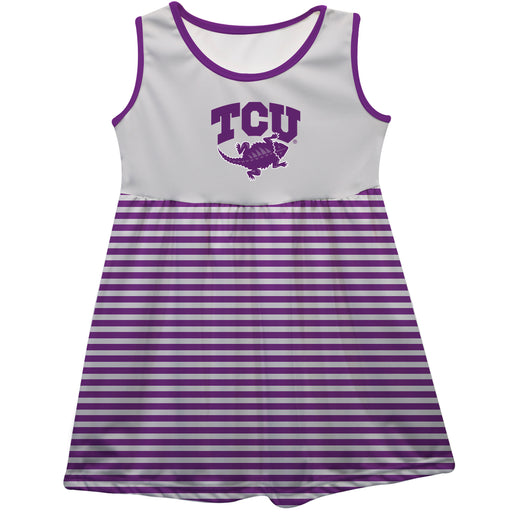 TCU Horned Frogs Vive La Fete Girls Game Day Sleeveless Tank Dress Solid Gray Logo Stripes on Skirt