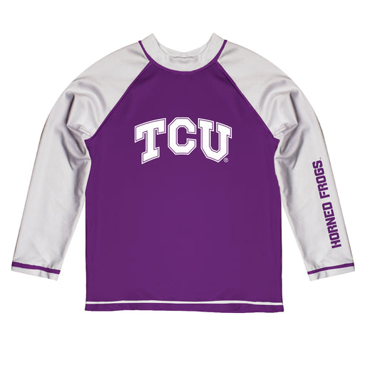 TCU Horned Frogs Vive La Fete Logo Purple White Long Sleeve Raglan Rashguard