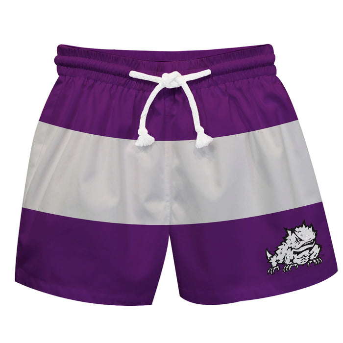 TCU Horned Frogs Vive La Fete Purple and White Wide Stripes Swimtrunks 