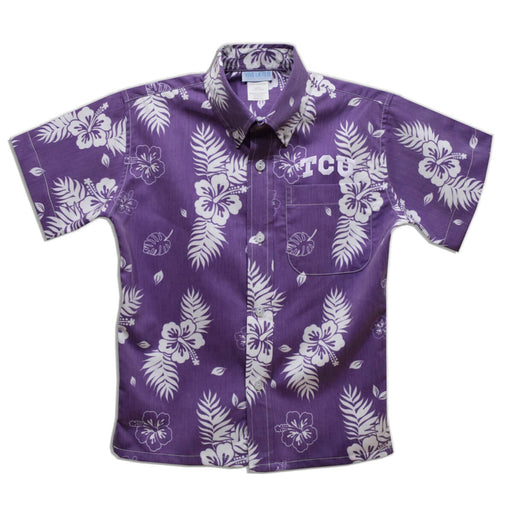 TCU Horned Frogs Purple Hawaiian Short Sleeve Button Down Shirt
