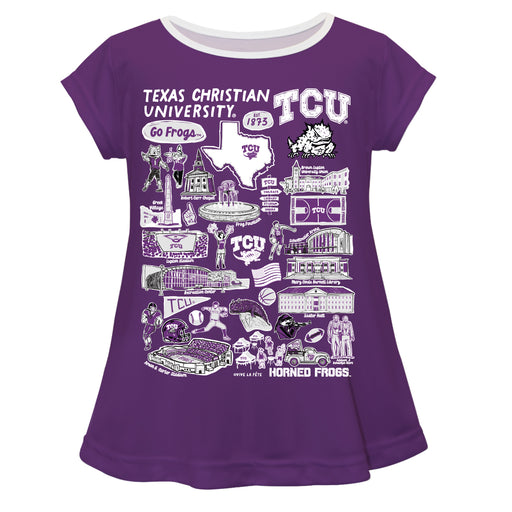 TCU Horned Frogs Hand Sketched Vive La Fete Impressions Artwork Purple Short Sleeve Top