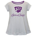 TCU Horned Frogs Vive La Fete Girls Game Day Short Sleeve White Top with School Logo and Name