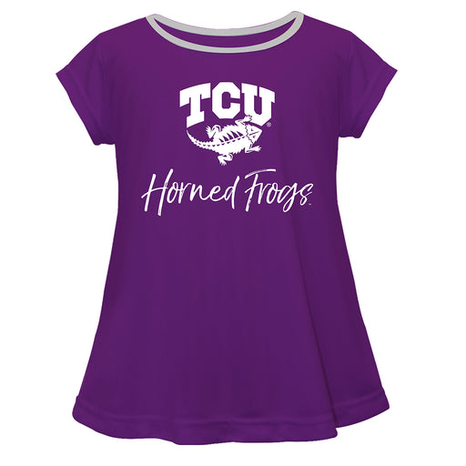 TCU Horned Frogs Vive La Fete Girls Game Day Short Sleeve Purple Top with School Logo and Name