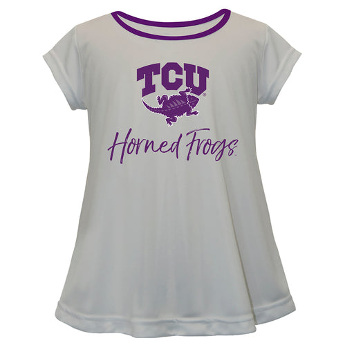 TCU Horned Frogs Vive La Fete Girls Game Day Short Sleeve Gray Top with School Logo and Name