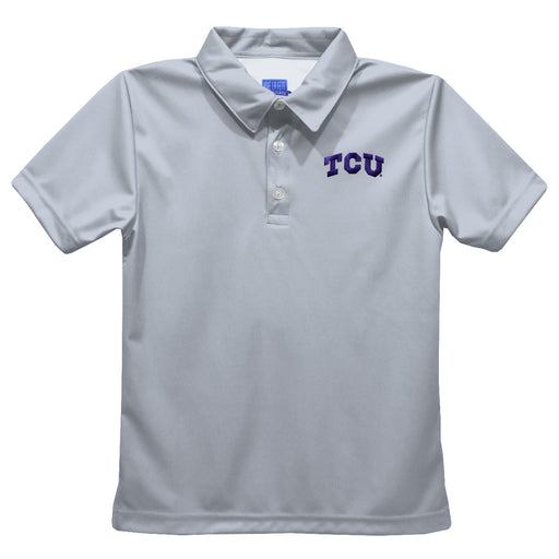 TCU Horned Frogs Embroidered Gray Short Sleeve Polo Box Shirt