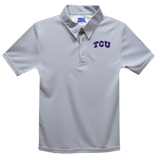 TCU Horned Frogs Embroidered Gray Stripes Short Sleeve Polo Box Shirt
