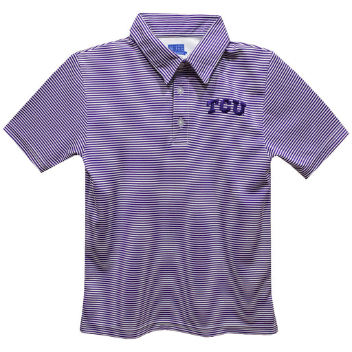 TCU Horned Frogs Embroidered Purple Stripes Short Sleeve Polo Box Shirt