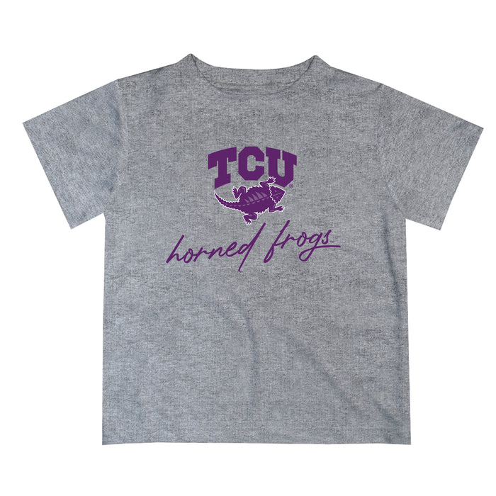 TCU Horned Frogs Vive La Fete Script V1 Heather Gray Short Sleeve Tee Shirt