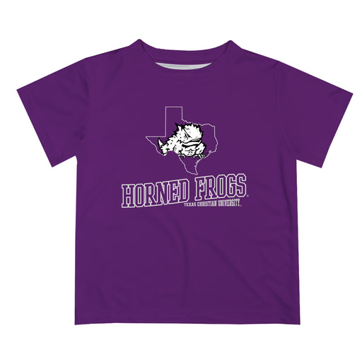 TCU Horned Frogs Vive La Fete State Map Purple Short Sleeve Tee Shirt