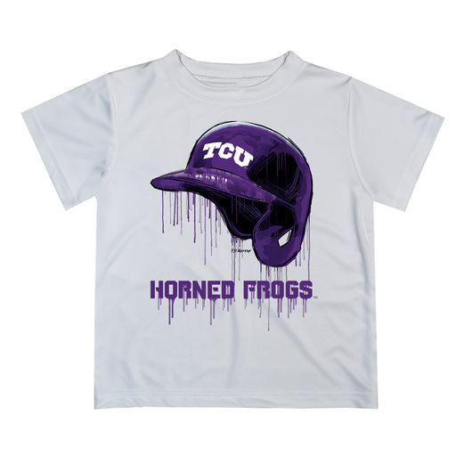 TCU Horned Frogs Original Dripping Baseball Helmet White T-Shirt by Vive La Fete