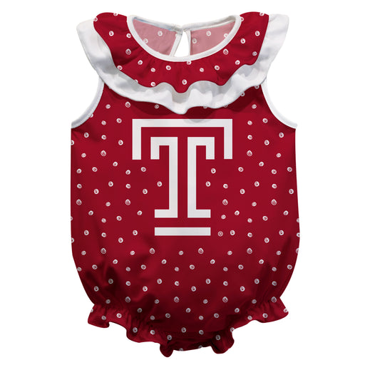 Temple University Owls TU Swirls Red Sleeveless Ruffle Onesie Logo Bodysuit