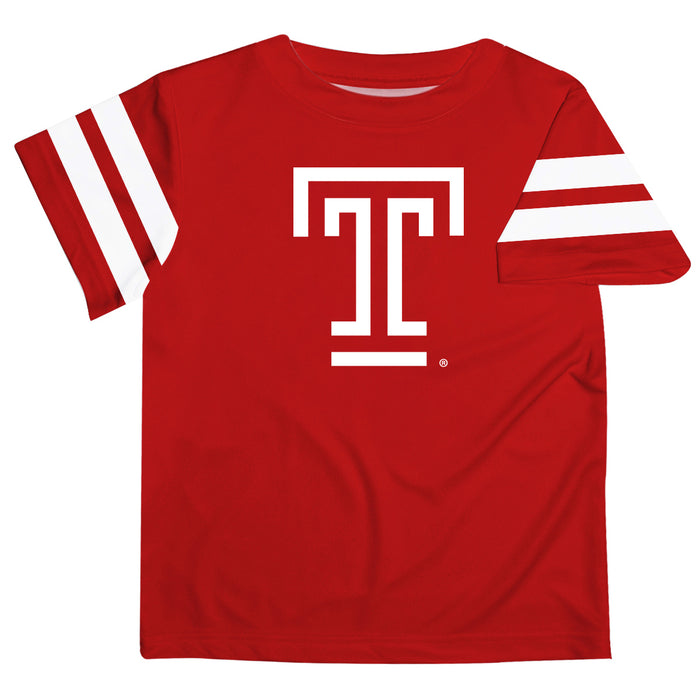 Temple University Owls TU Vive La Fete Boys Game Day Red Short Sleeve Tee with Stripes on Sleeves - Vive La Fête - Online Apparel Store