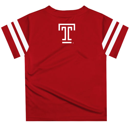Temple University Owls TU Vive La Fete Boys Game Day Red Short Sleeve Tee with Stripes on Sleeves - Vive La Fête - Online Apparel Store