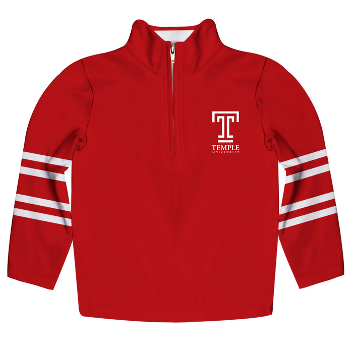 Temple University Owls TU Vive La Fete Game Day Red Quarter Zip Pullover Stripes on Sleeves - Vive La Fête - Online Apparel Store