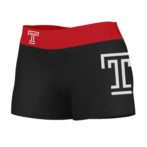 Temple Owls TU Vive La Fete Game Day Logo on Thigh & Waistband Black & Red Women Yoga Booty Workout Shorts 3.75 Inseam"