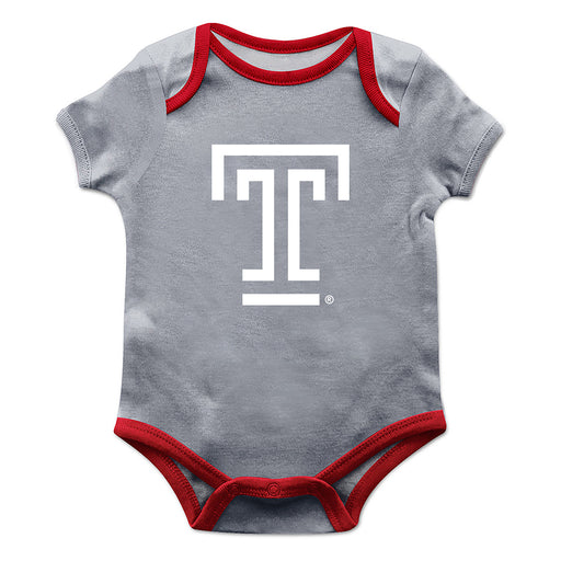 Temple Owls TU Vive La Fete Infant Game Day Gray Short Sleeve Onesie New Fan Logo and Mascot Bodysuit