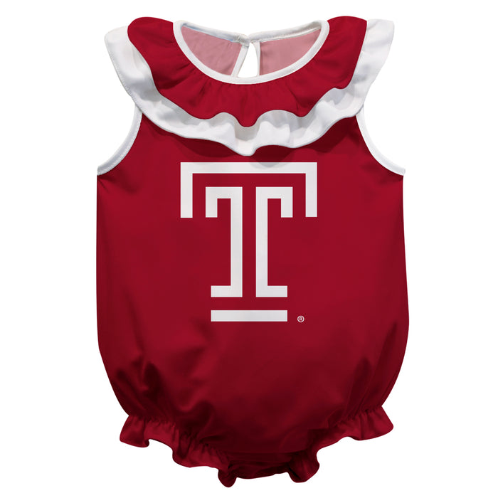 Temple Owls TU Red Sleeveless Ruffle Onesie Logo Bodysuit
