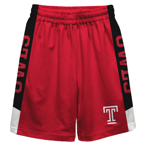 Temple Owls TU Vive La Fete Game Day Red Stripes Boys Solid Black Athletic Mesh Short