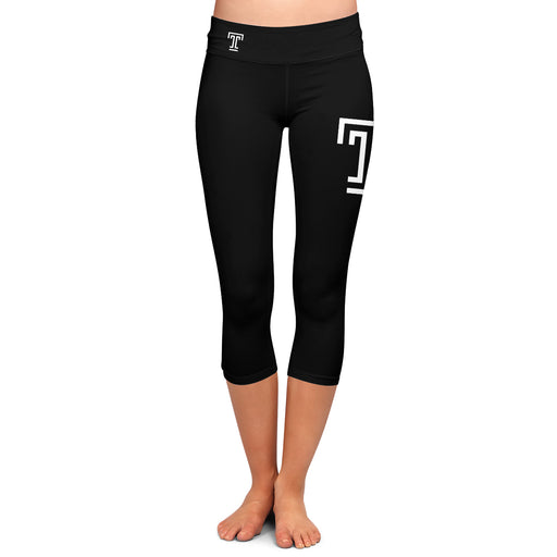 Temple Owls TU Vive La Fete Game Day Collegiate Large Logo on Thigh and Waist Girls Black Capri Leggings