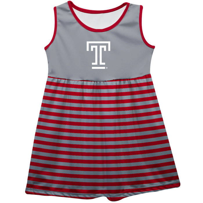 Temple University Owls TU Vive La Fete Girls Game Day Sleeveless Tank Dress Solid Gray Logo Stripes on Skirt