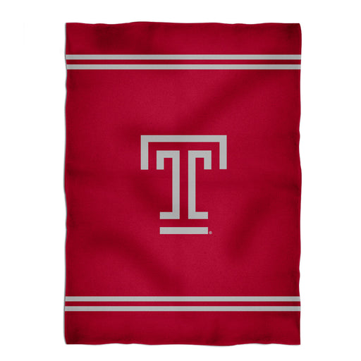 Temple Owls TU Vive La Fete Game Day Warm Lightweight Fleece Red Throw Blanket 40 X 58 Logo and Stripes