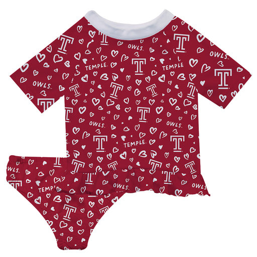 Temple University Owls TU Vive La Fete All Over Logo Red Long Sleeve Bikini Set
