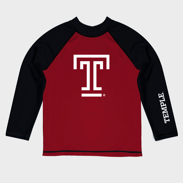 Temple Owls TU Vive La Fete Logo Red Black Long Sleeve Raglan Rashguard
