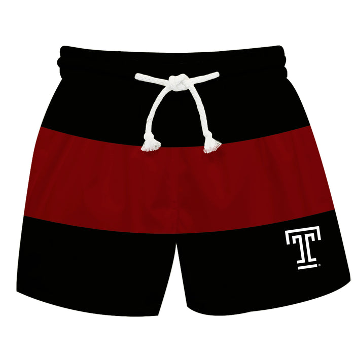 Temple Owls TU Vive La Fete Black Red Stripes Swimtrunks V2