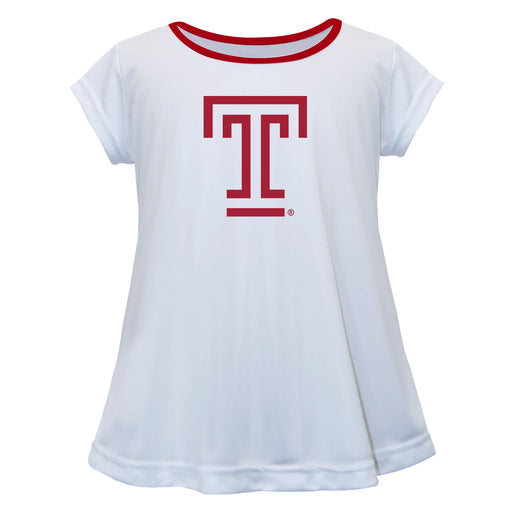 Temple Owls TU Vive La Fete Girls Game Day Short Sleeve White Top with School Logo and Name