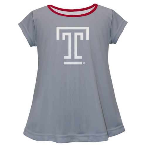 Temple Owls TU Vive La Fete Girls Game Day Short Sleeve Gray Top with School Logo and Name