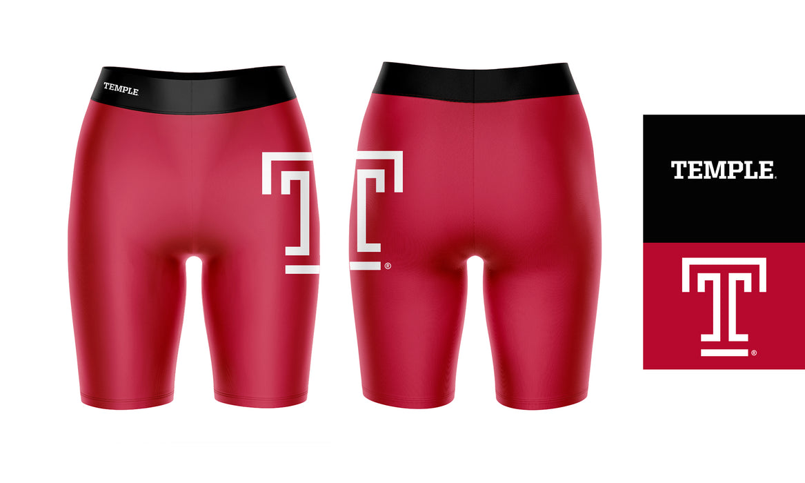 Temple Owls TU Vive La Fete Game Day Logo on Thigh and Waistband Red and Black Women Bike Short 9 Inseam - Vive La Fête - Online Apparel Store
