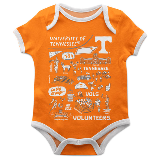 Tennessee Vols Hand Sketched Vive La Fete Impressions Artwork Infant Orange Short Sleeve Onesie Bodysuit