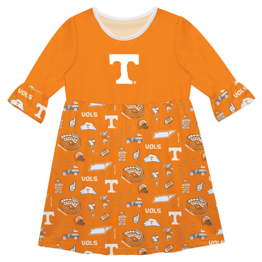 Tennessee Vols 3/4 Sleeve Solid Orange Repeat Print Vive La Fete Impressions Artwork on Skirt