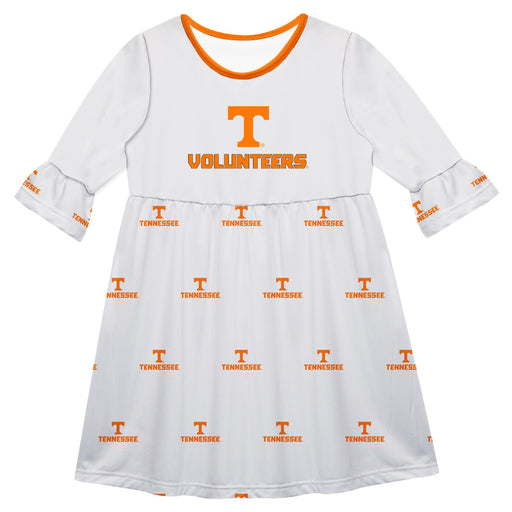 Tennessee Vols Vive La Fete Girls Game Day 3/4 Sleeve Solid White All Over Logo on Skirt