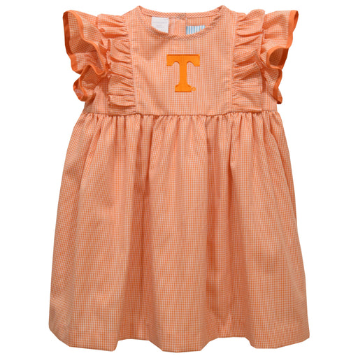 Tennessee Vols Embroidered Orange Gingham Girls Ruffle Dress