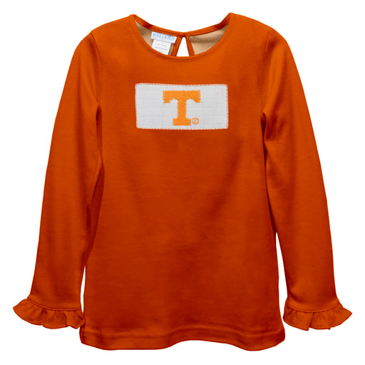 Tennessee Vols Smocked  Orange  Knit Ruffle Long Sleeve Girls Tshirt