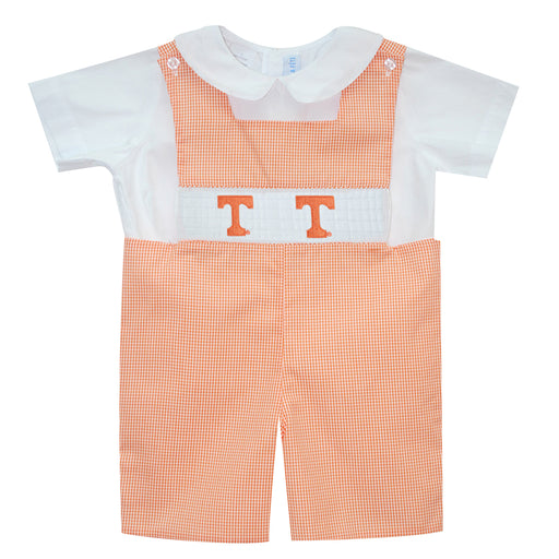 Tennessee Smocked Embroidered Orange Check Jon Jon and  Short Sleeve Shirt - Vive La Fête - Online Apparel Store