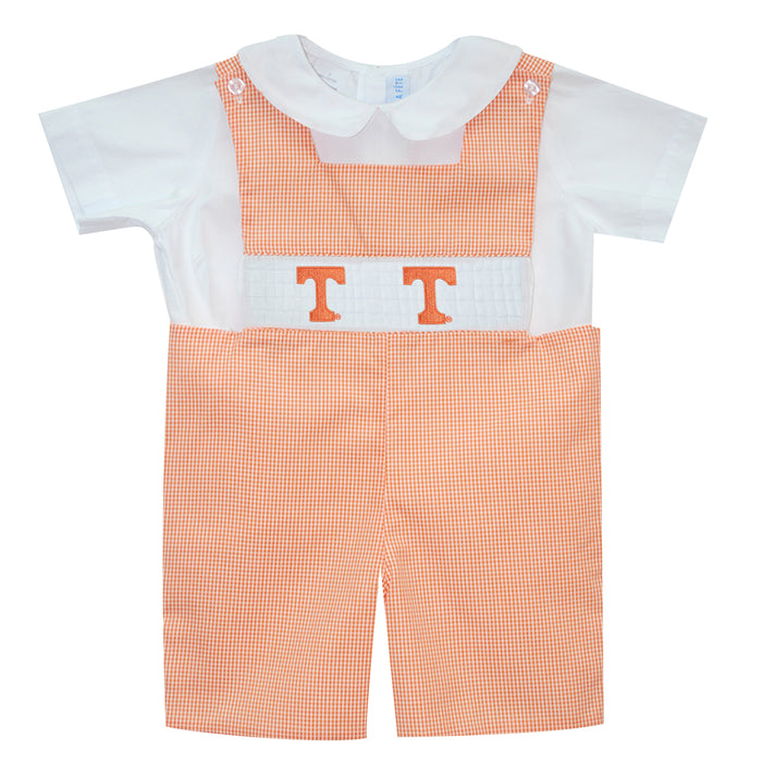 Tennessee Smocked Embroidered Orange Check Jon Jon and  Short Sleeve Shirt - Vive La Fête - Online Apparel Store