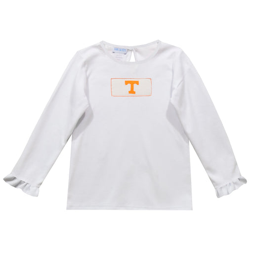 Tennessee Vols Smocked White Knit Long Sleeve Ruffle Girls Tee