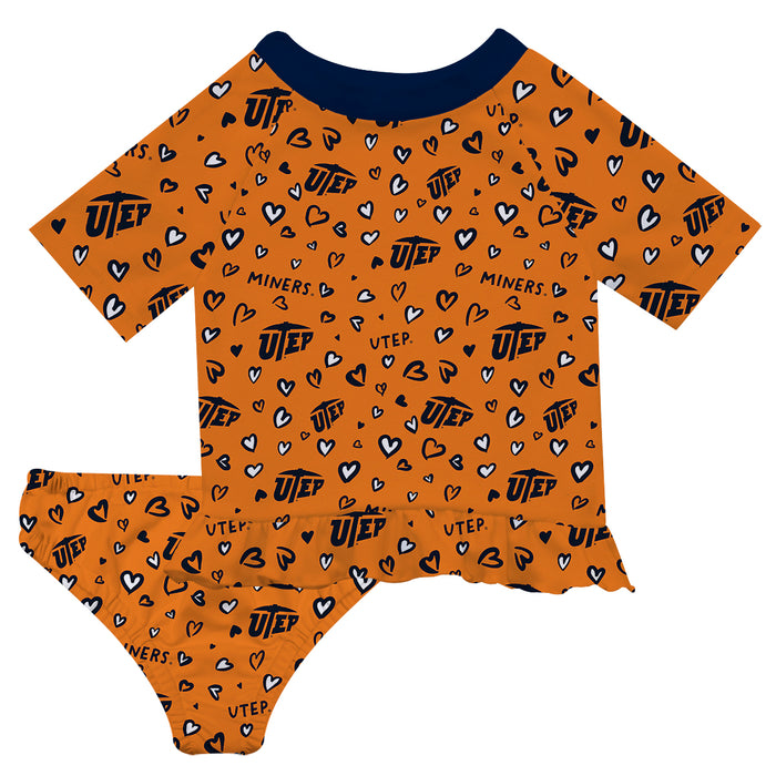 Texas at El Paso Miners Vive La Fete All Over Logo Orange Long Sleeve Bikini Set