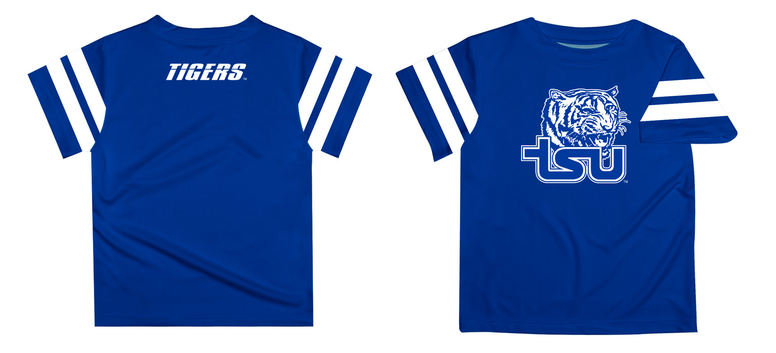 Tennessee State Tigers Vive La Fete Boys Game Day Blue Short Sleeve Tee with Stripes on Sleeves - Vive La Fête - Online Apparel Store