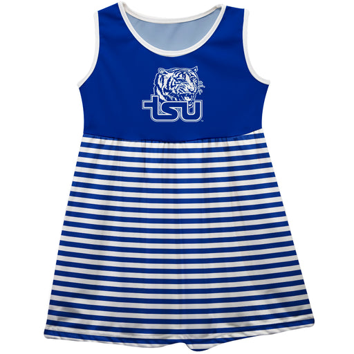 Tennessee State Tigers Vive La Fete Girls Game Day Sleeveless Tank Dress Solid Blue Mascot Stripes on Skirt - Vive La Fête - Online Apparel Store