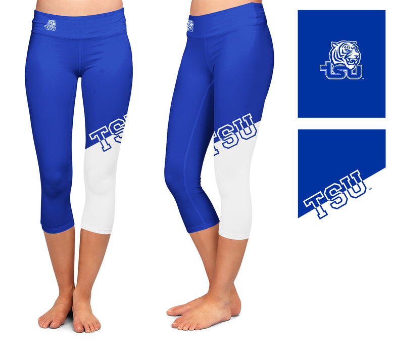 TSU Tigers Vive La Fete Game Day Collegiate Leg Color Block Girls Blue White Capri Leggings - Vive La Fête - Online Apparel Store