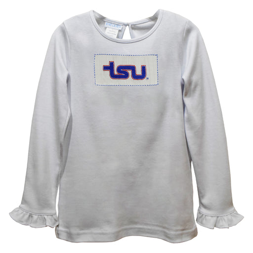 Tennessee State Tigers Smocked White Knit Ruffle Long Sleeve Girls Tshirt