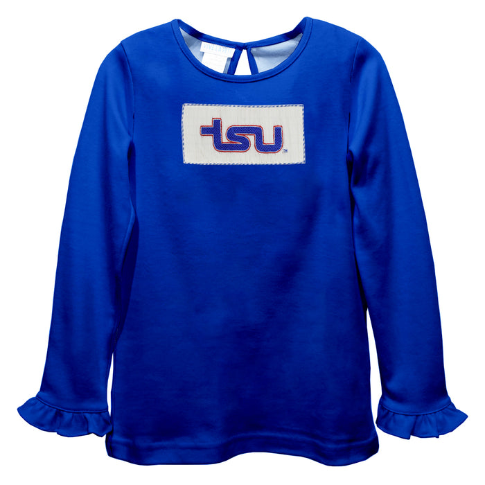 Tennessee State Tigers Smocked Royal Knit Ruffle Long Sleeve Girls Tshirt