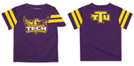 Tennessee Tech Golden Eagles TTU Vive La Fete Boys Game Day Purple Short Sleeve Tee with Stripes on Sleeves - Vive La Fête - Online Apparel Store